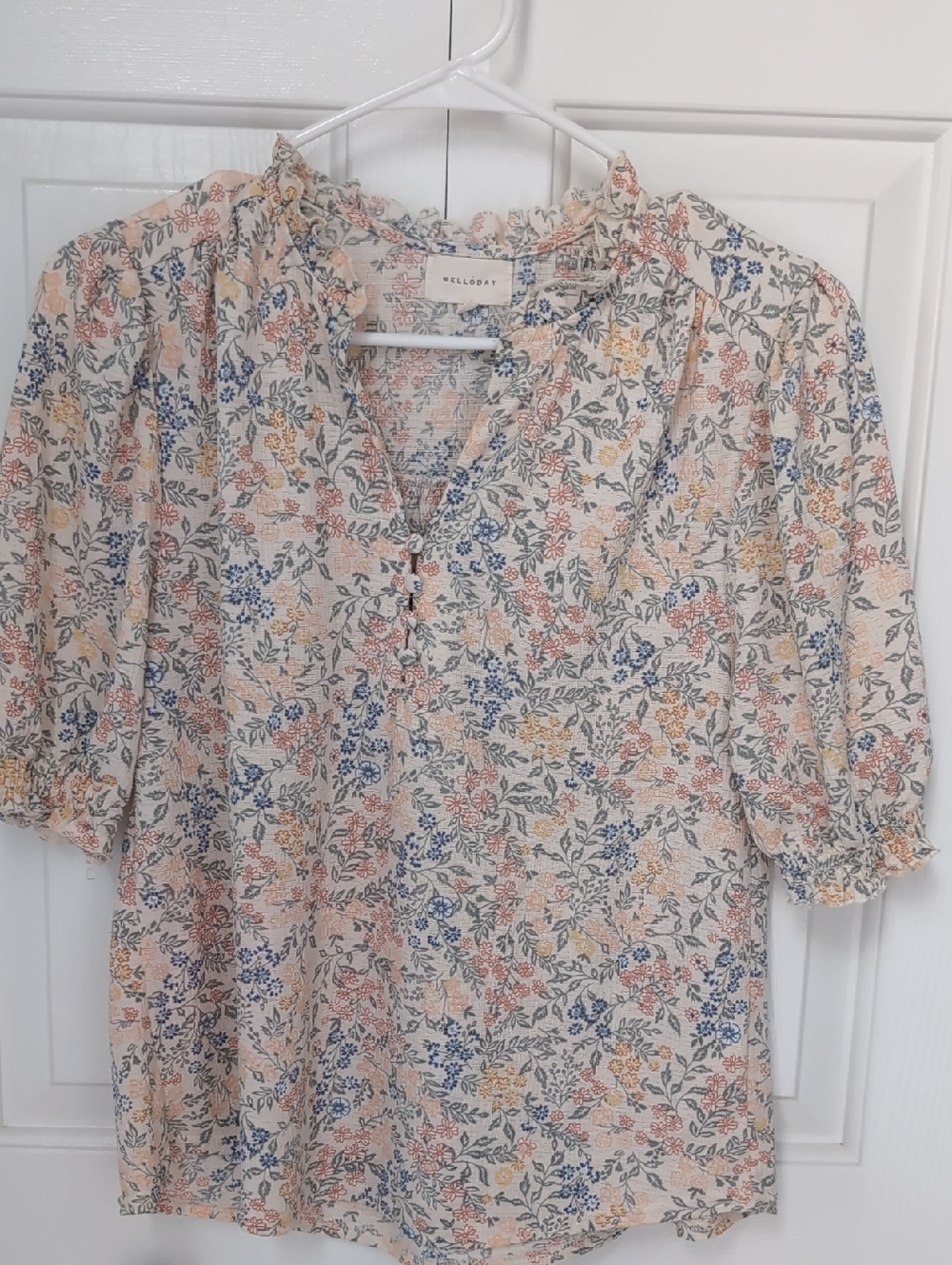 Melloday Floral Ruffle Neck Cottagecore Top